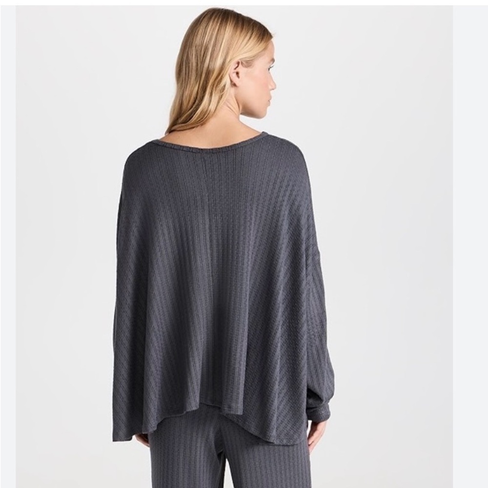 Women's Long Sleeve Waffle Lounge top - Charcoal - Picture 3 of 7